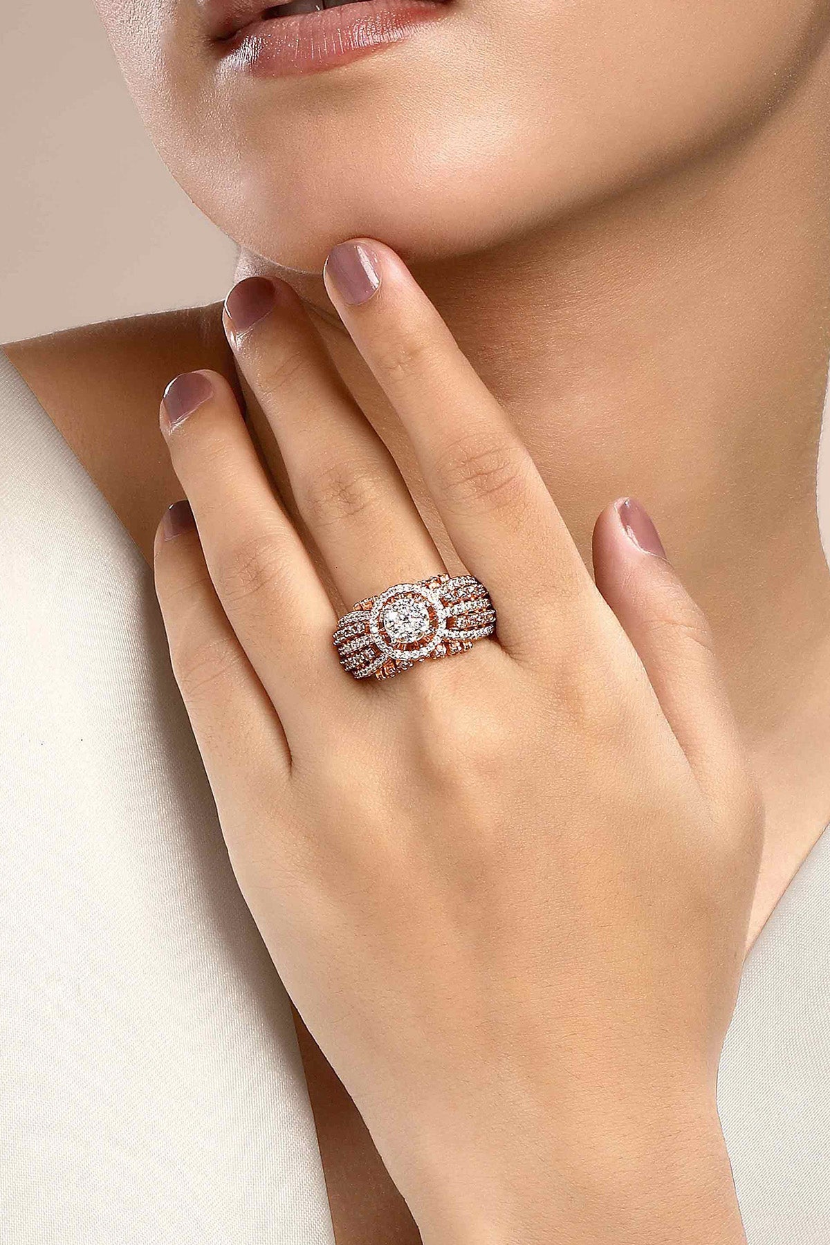 Buy Rose Gold Cubic Zirconia Ring by Sica for women online at ScrollnShops